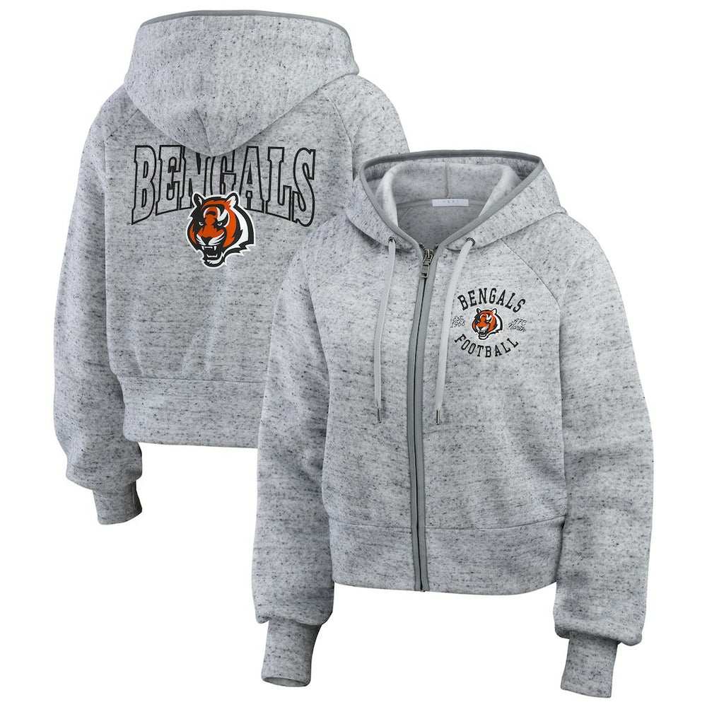 Cincinnati Bengals WEAR by Erin Andrews Women's Speckled Fleece Cropped Full-Zip Hoodie - Heather Gray online