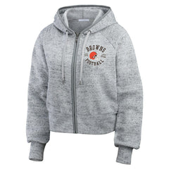 Cleveland Browns WEAR by Erin Andrews Women's Speckled Fleece Cropped Full-Zip Hoodie - Heather Gray outlet