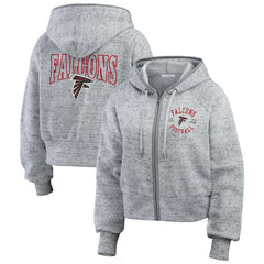 Atlanta Falcons WEAR by Erin Andrews Women's Speckled Fleece Cropped Full-Zip Hoodie - Heather Gray cheap