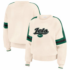 New York Jets WEAR by Erin Andrews Women's Stripe Pullover Sweater - Cream for sale