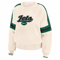New York Jets WEAR by Erin Andrews Women's Stripe Pullover Sweater - Cream for sale