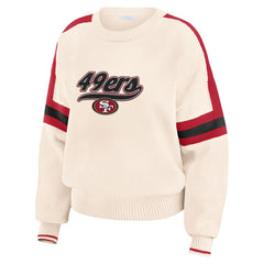 San Francisco 49ers WEAR by Erin Andrews Women's Stripe Pullover Sweater - Cream sale