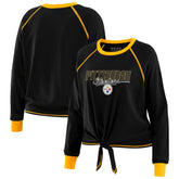 Pittsburgh Steelers WEAR by Erin Andrews Women's Tie-Front Long Sleeve T-Shirt - Black sale