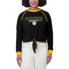 Pittsburgh Steelers WEAR by Erin Andrews Women's Tie-Front Long Sleeve T-Shirt - Black sale