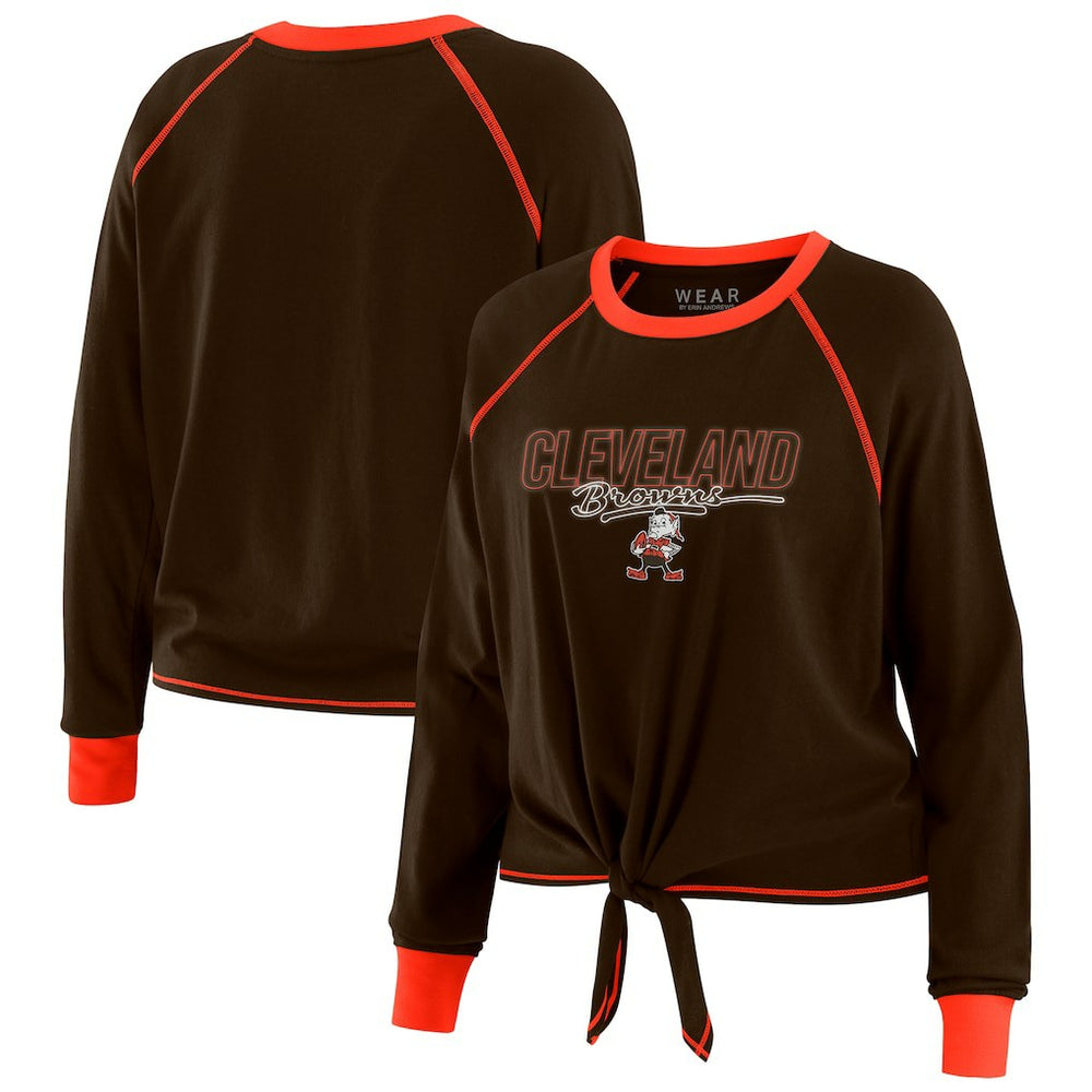 Cleveland Browns WEAR by Erin Andrews Women's Tie-Front Long Sleeve T-Shirt - Brown discount