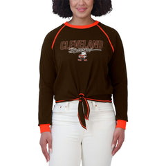 Cleveland Browns WEAR by Erin Andrews Women's Tie-Front Long Sleeve T-Shirt - Brown discount