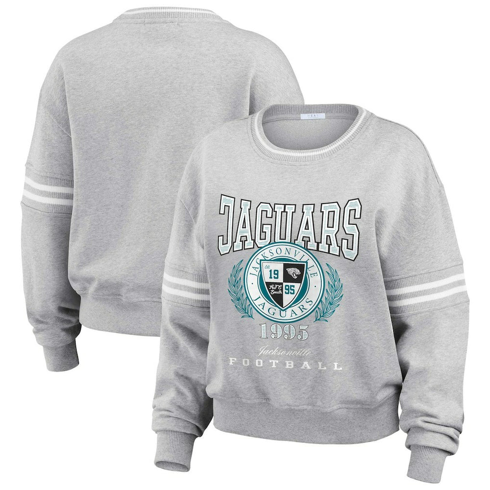 Jacksonville Jaguars WEAR by Erin Andrews Women's Cropped Pullover Sweatshirt - Heather Gray outlet