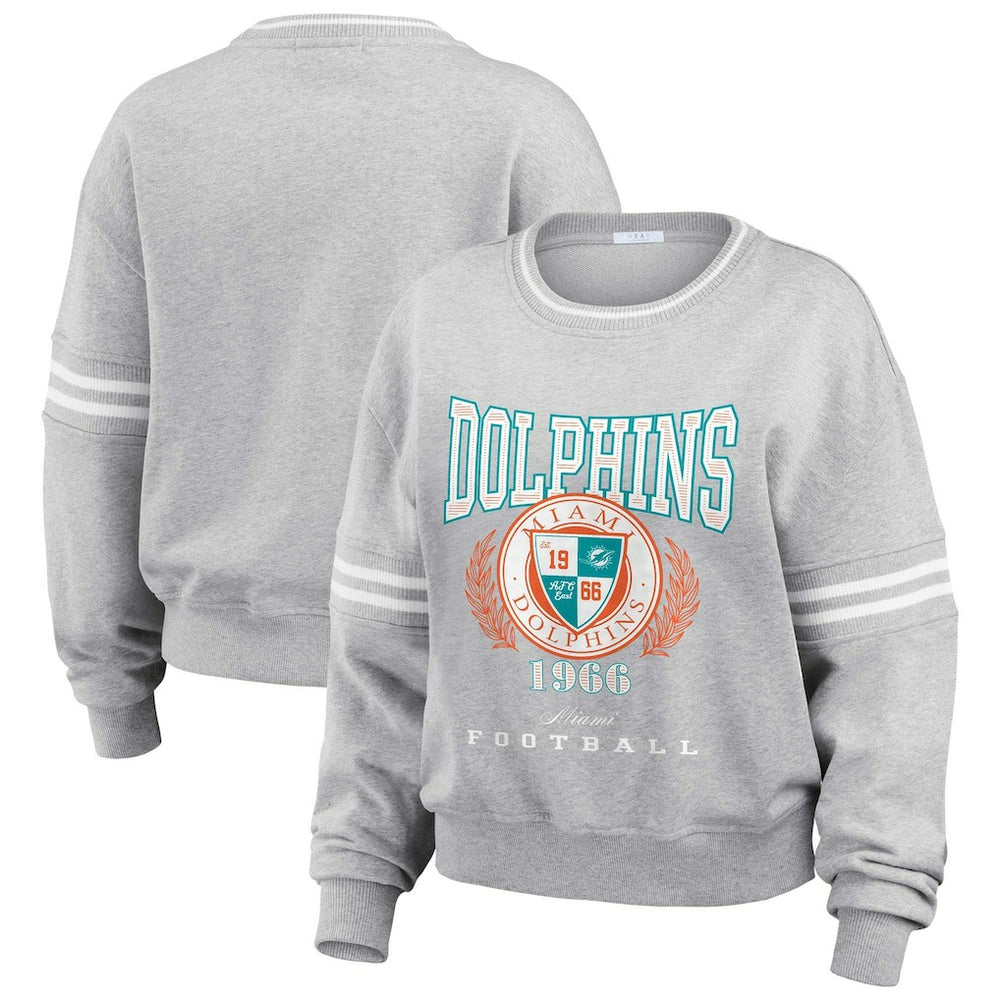 Miami Dolphins WEAR by Erin Andrews Women's Cropped Pullover Sweatshirt - Heather Gray sale