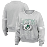 New York Jets WEAR by Erin Andrews Women's Crest Cropped Pullover Sweatshirt - Heather Gray outlet