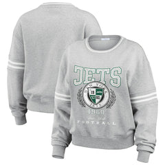 New York Jets WEAR by Erin Andrews Women's Crest Cropped Pullover Sweatshirt - Heather Gray outlet