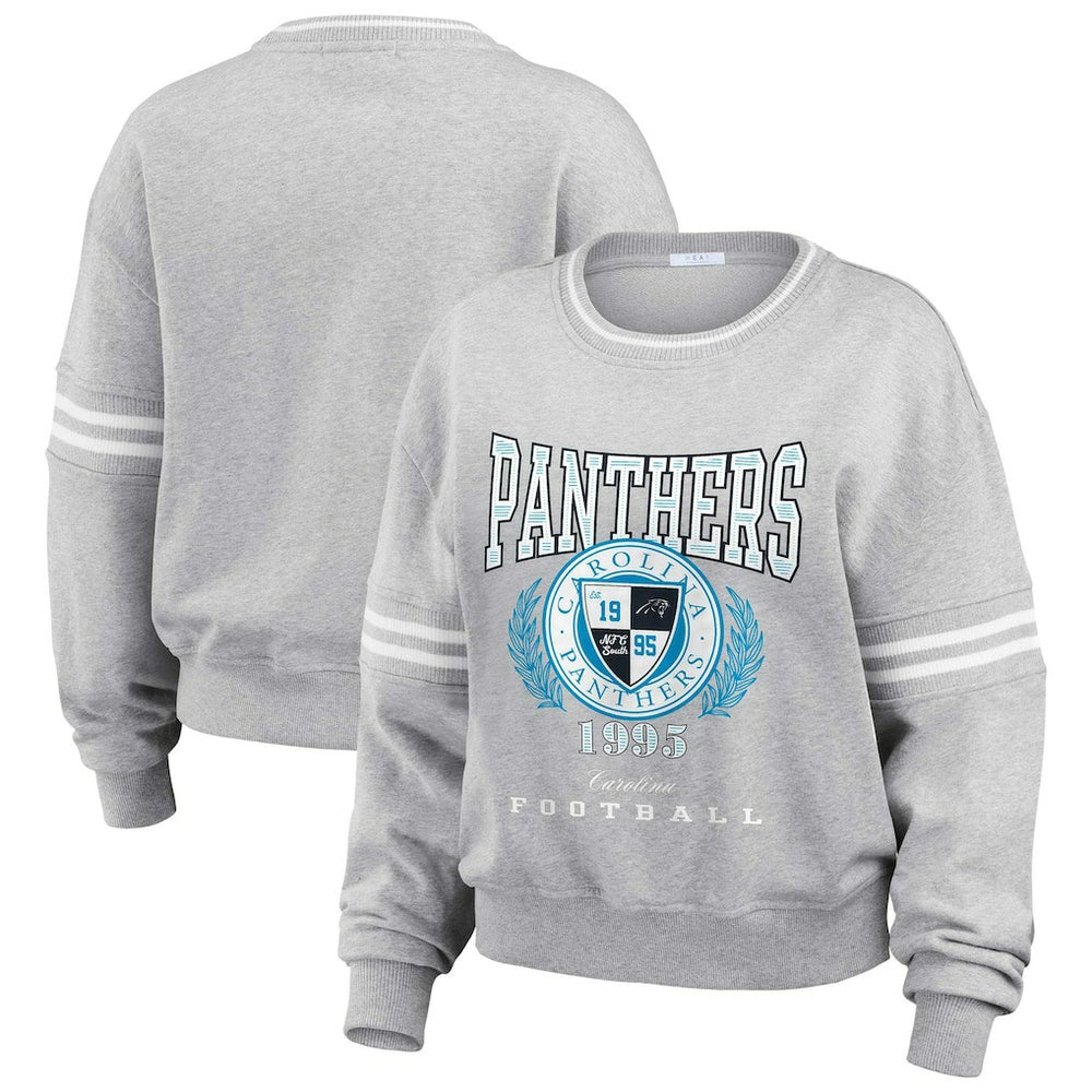 Carolina Panthers WEAR by Erin Andrews Women's Cropped Pullover Sweatshirt - Heather Gray outlet