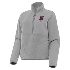 New York Mets Antigua Women's Figure Half-Zip Sweatshirt Gray