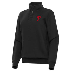 Philadelphia Phillies Antigua Women's Victory Quarter-Zip Sweatshirt Black