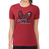 Minnesota Twins G-III 4Her by Carl Banks Women's Super-Slim Fit Lightweight Leopard Heart T-Shirt Red
