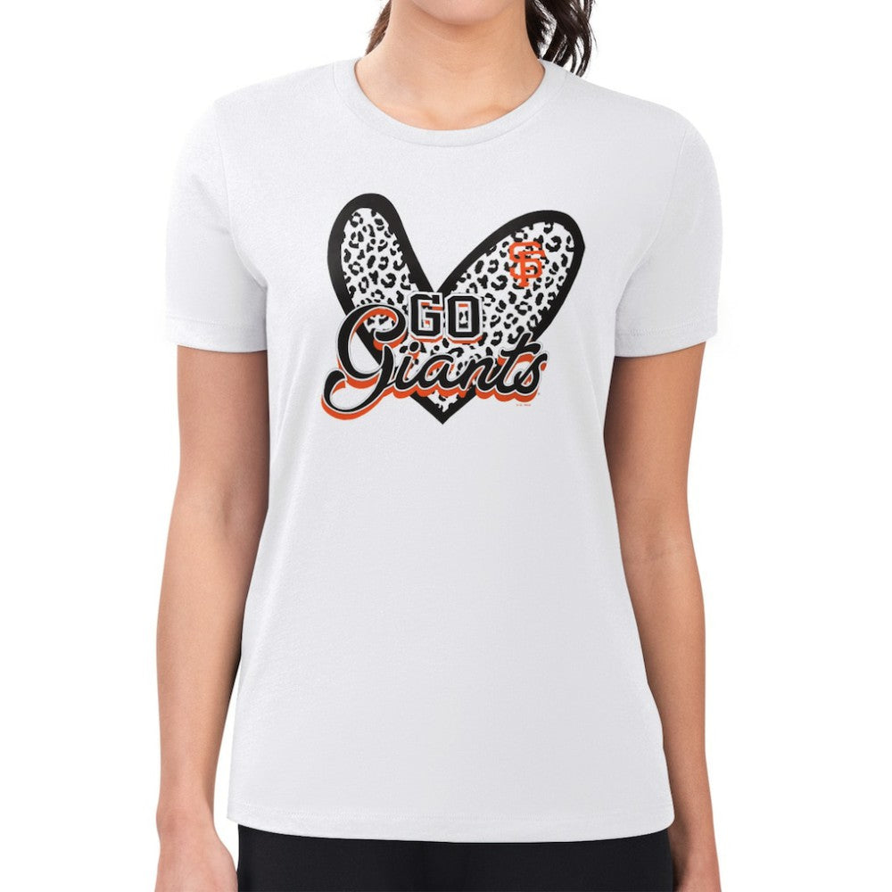 San Francisco Giants G-III 4Her by Carl Banks Women's Super-Slim Fit Lightweight Leopard Heart T-Shirt White