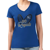 Kansas City Royals G-III 4Her by Carl Banks Women's Super-Slim Fit Lightweight Leopard Heart V-Neck T-Shirt Royal