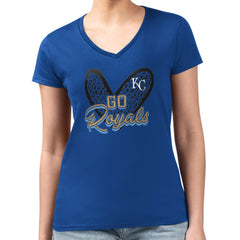 Kansas City Royals G-III 4Her by Carl Banks Women's Super-Slim Fit Lightweight Leopard Heart V-Neck T-Shirt Royal