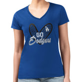 Los Angeles Dodgers G-III 4Her by Carl Banks Women's Super-Slim Fit Lightweight Leopard Heart V-Neck T-Shirt Royal