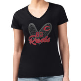 Cincinnati Reds G-III 4Her by Carl Banks Women's Super-Slim Fit Lightweight Leopard Heart V-Neck T-Shirt Black