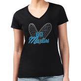 Miami Marlins G-III 4Her by Carl Banks Women's Super-Slim Fit Lightweight Leopard Heart V-Neck T-Shirt Black