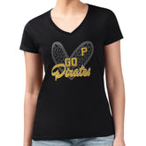 Pittsburgh Pirates G-III 4Her by Carl Banks Women's Super-Slim Fit Lightweight Leopard Heart V-Neck T-Shirt Black