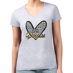 Pittsburgh Pirates G-III 4Her by Carl Banks Women's Super-Slim Fit Lightweight Leopard Heart V-Neck T-Shirt Heather Gray