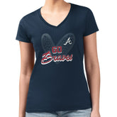 Atlanta Braves G-III 4Her by Carl Banks Women's Super-Slim Fit Lightweight Leopard Heart V-Neck T-Shirt Navy