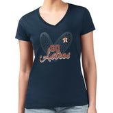 Houston Astros G-III 4Her by Carl Banks Women's Super-Slim Fit Lightweight Leopard Heart V-Neck T-Shirt Navy