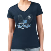 Tampa Bay Rays G-III 4Her by Carl Banks Women's Super-Slim Fit Lightweight Leopard Heart V-Neck T-Shirt Navy