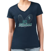 Seattle Mariners G-III 4Her by Carl Banks Women's Super-Slim Fit Lightweight Leopard Heart V-Neck T-Shirt Navy