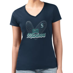 Seattle Mariners G-III 4Her by Carl Banks Women's Super-Slim Fit Lightweight Leopard Heart V-Neck T-Shirt Navy