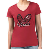 Cincinnati Reds G-III 4Her by Carl Banks Women's Super-Slim Fit Lightweight Leopard Heart V-Neck T-Shirt Red