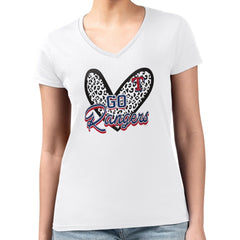 Texas Rangers G-III 4Her by Carl Banks Women's Super-Slim Fit Lightweight Leopard Heart V-Neck T-Shirt White