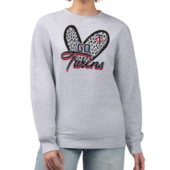 Minnesota Twins G-III 4Her by Carl Banks Women's Leopard Heart Pullover Sweatshirt Heather Gray