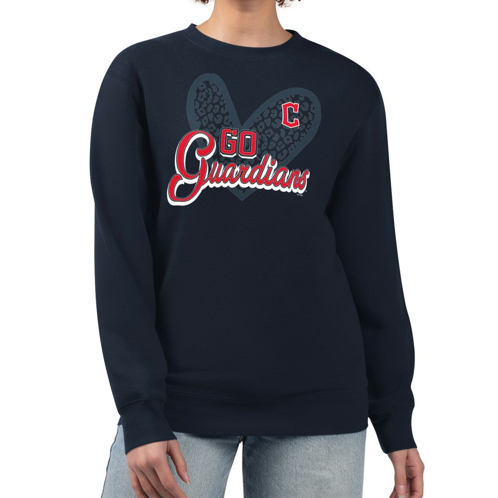Cleveland Guardians G-III 4Her by Carl Banks Women's Leopard Heart Pullover Sweatshirt Navy