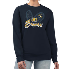 Milwaukee Brewers G-III 4Her by Carl Banks Women's Leopard Heart Pullover Sweatshirt Navy