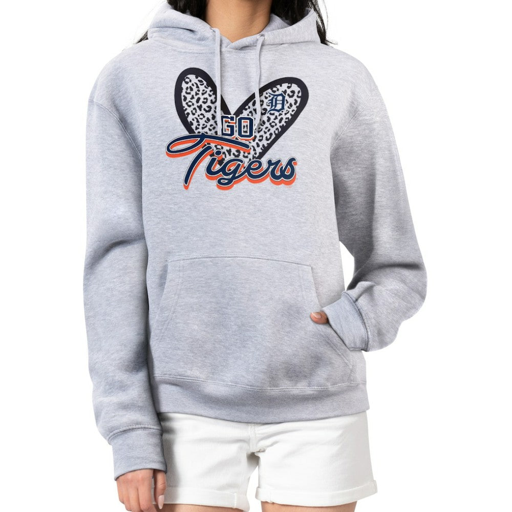 Detroit Tigers G-III 4Her by Carl Banks Women's Leopard Heart Pullover Hoodie Heather Gray