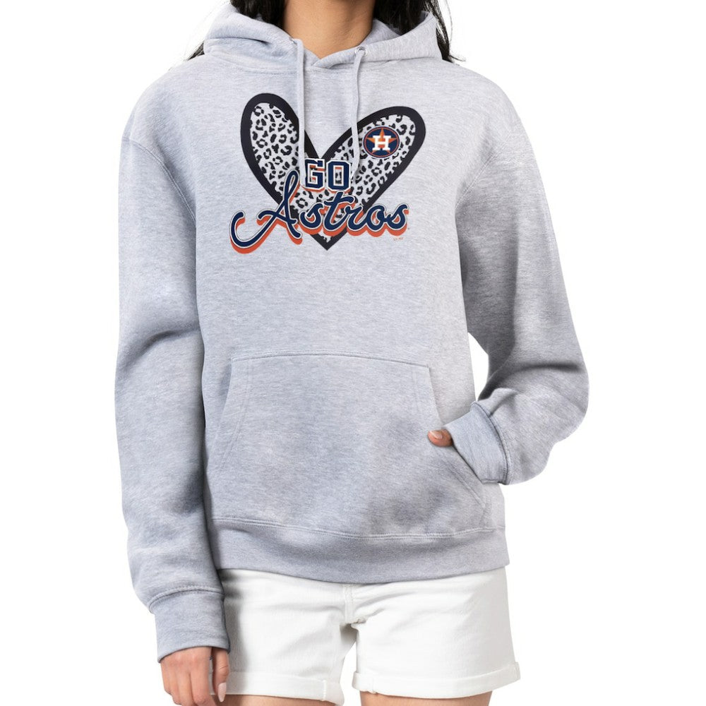 Houston Astros G-III 4Her by Carl Banks Women's Leopard Heart Pullover Hoodie Heather Gray