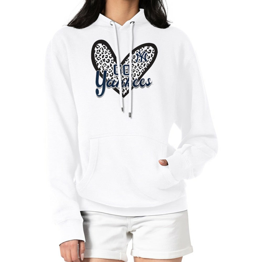 New York Yankees G-III 4Her by Carl Banks Women's Leopard Heart Pullover Hoodie White