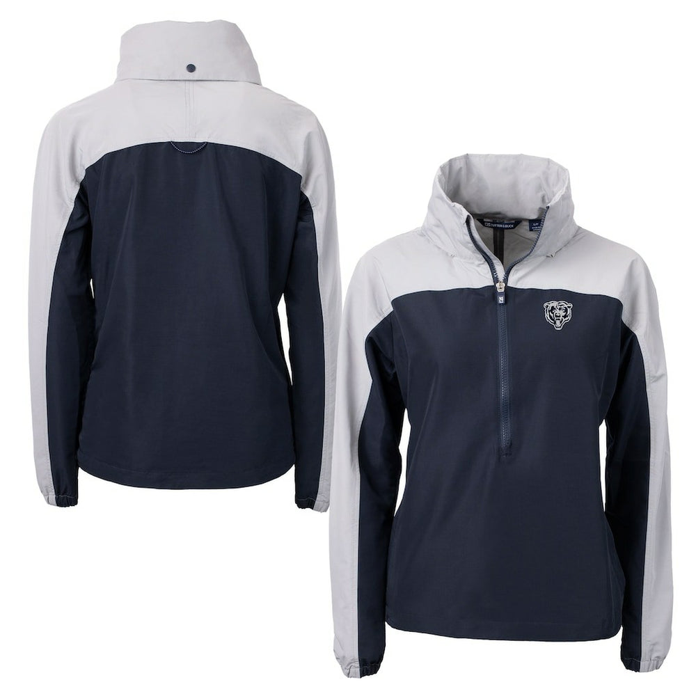 Chicago Bears Cutter & Buck Women's Charter Eco Recycled Half-Zip Hoodie Anorak Jacket - Navy/Gray on sale
