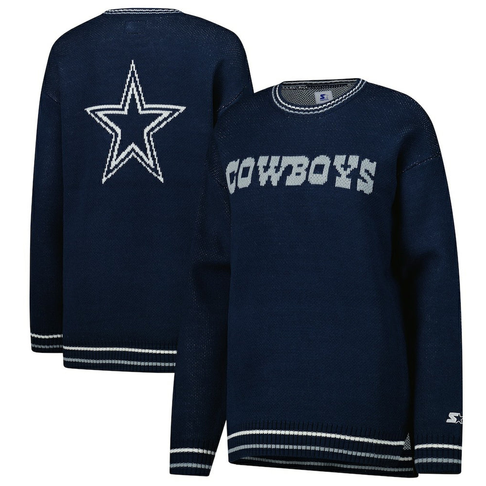 Dallas Cowboys Starter Women's Oversized On the Ball Intarsia Knit Pullover Sweater - Navy on sale