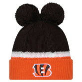 Cincinnati Bengals New Era Women's Double Bubble Cuffed Knit Hat with Poms - Black for sale