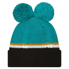 Jacksonville Jaguars New Era Women's Double Bubble Cuffed Knit Hat with Poms - Black outlet
