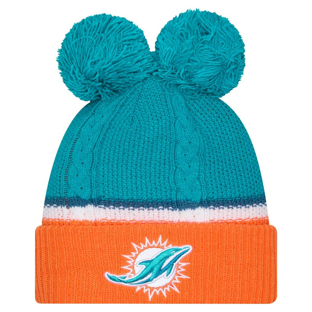Miami Dolphins New Era Women's Double Bubble Cuffed Knit Hat with Poms - Aqua online