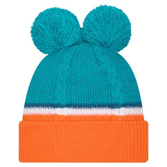Miami Dolphins New Era Women's Double Bubble Cuffed Knit Hat with Poms - Aqua online