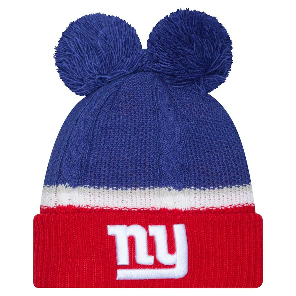 New York Giants New Era Women's Double Bubble Cuffed Knit Hat with Poms - Royal on sale
