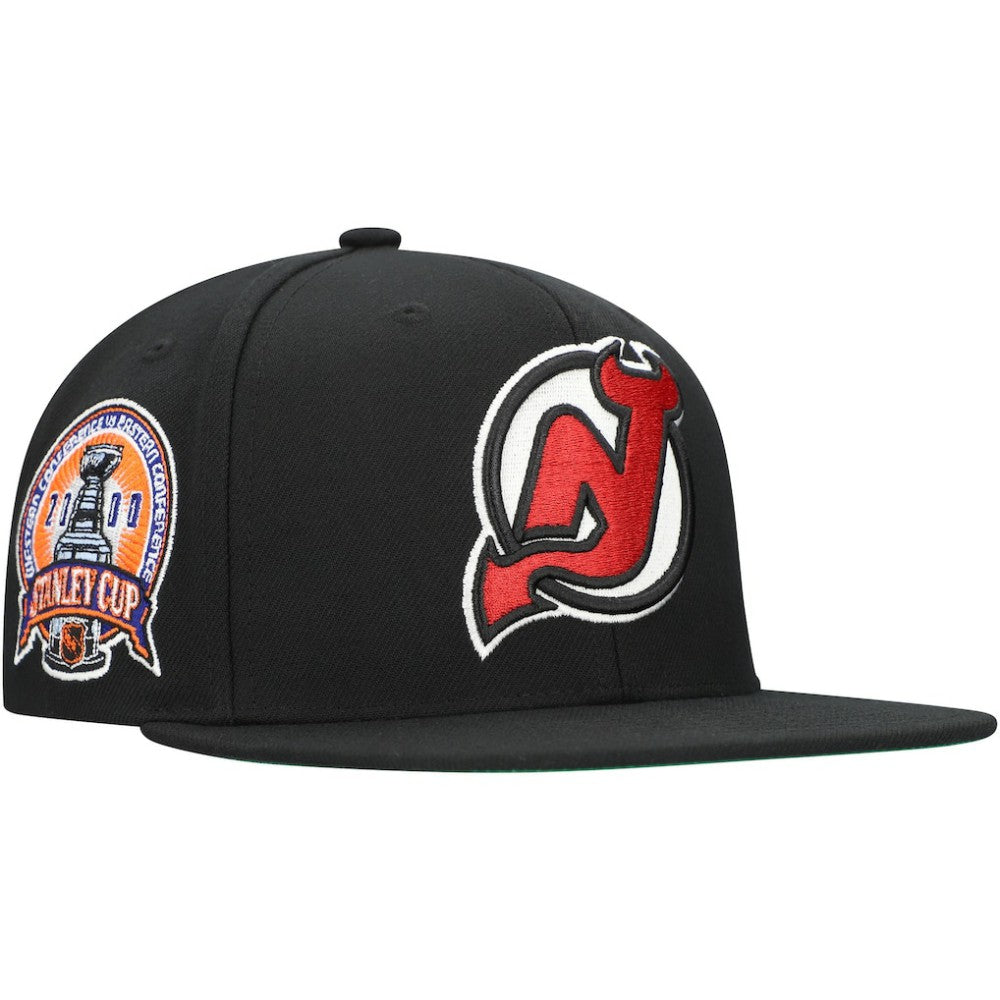 New Jersey Devils Mitchell & Ness Core Top Spot Snapback Hat - Black Jerseys