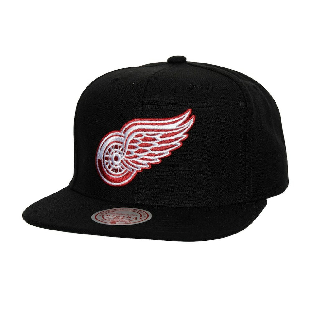 Detroit Red Wings Mitchell & Ness Core Top Spot Snapback Hat - Black Hats