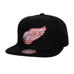 Detroit Red Wings Mitchell & Ness Core Top Spot Snapback Hat - Black Hats
