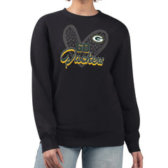 Green Bay Packers G-III 4Her by Carl Banks Women's Leopard Heart Pullover Sweatshirt - Black sale